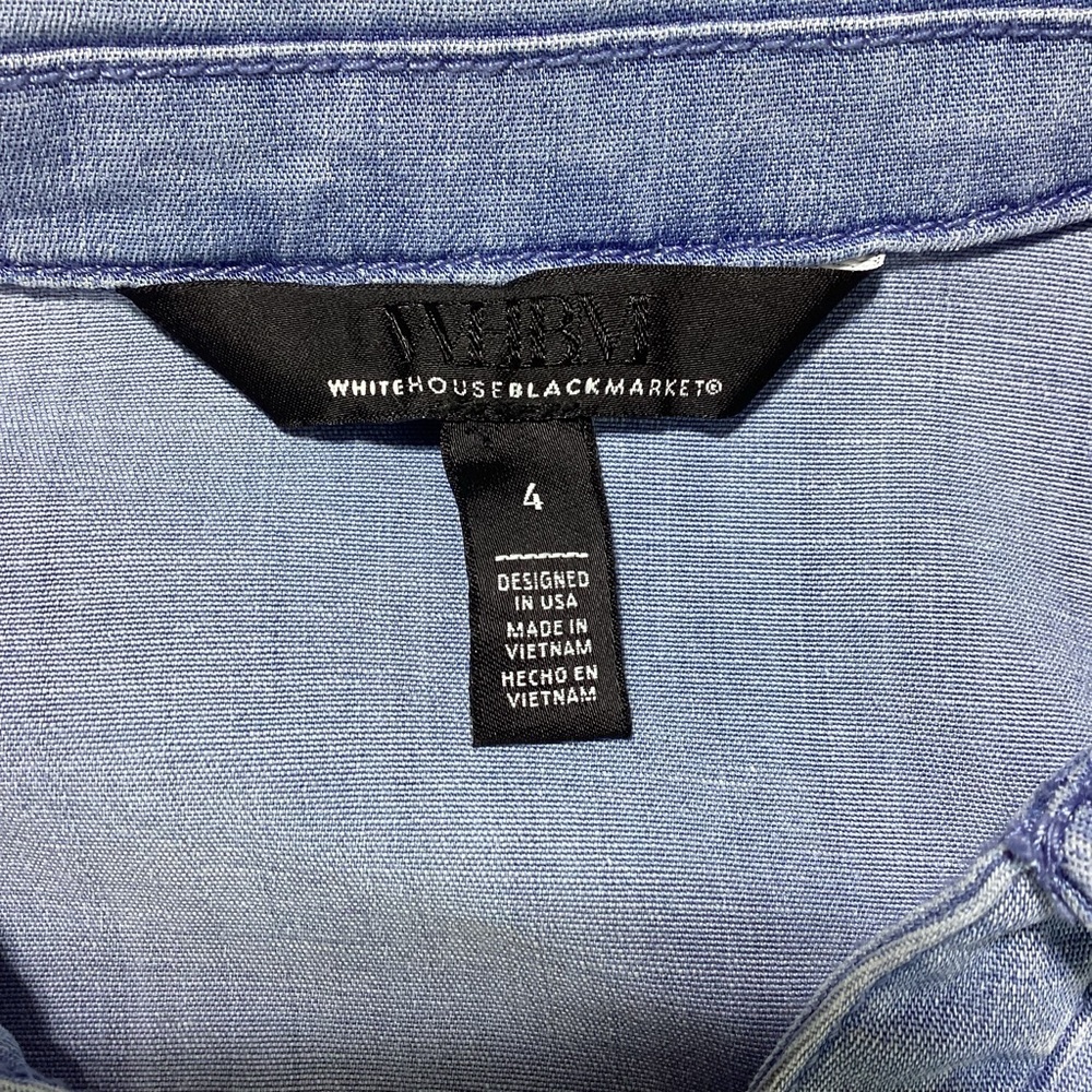 White House Black Market Light Blue Ruched Button-Front Chambray Shirt - Picture 6 of 14